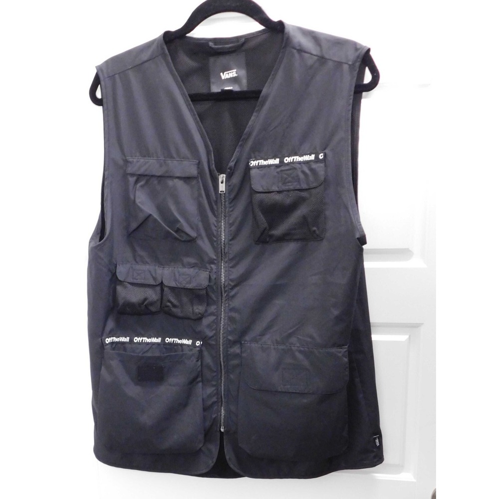 VANS OFF THE WALL BLACK WARF FISHERMAN ll UTILITY VEST JACKET size S